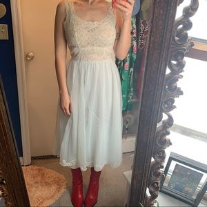 Vintage 60s Ice blue skirt lace bodice slip dress